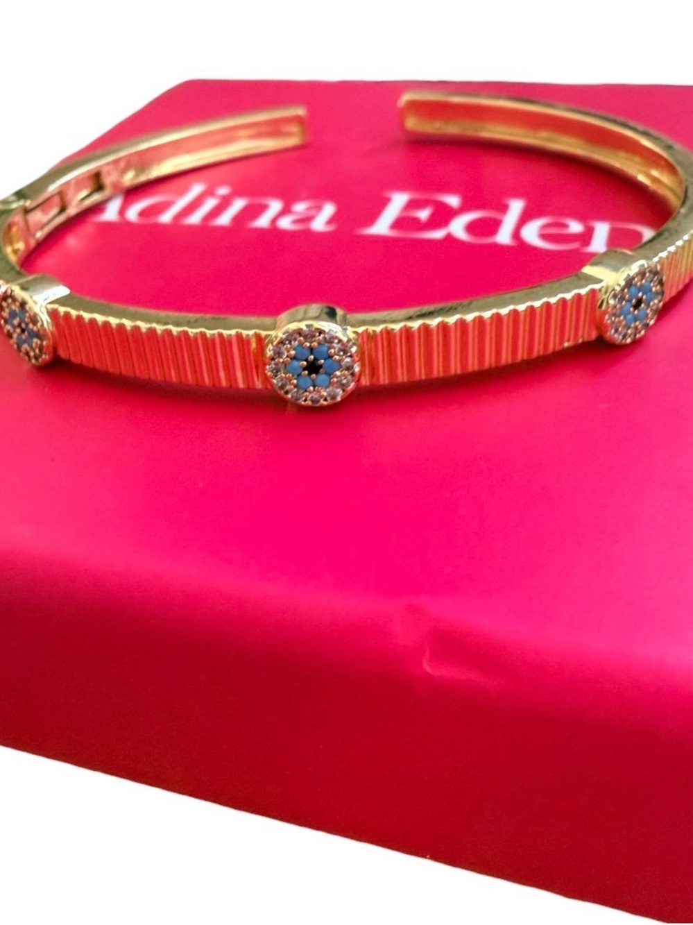 Adina Eden Gold Cuff Bracelet with Blue Crystal Accents